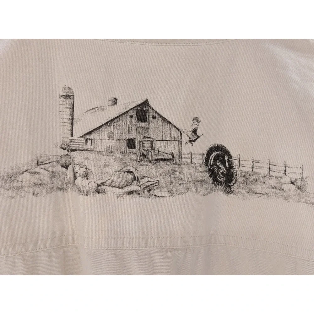 RedHead XL Button Up Shirt Barn Turkey Scene Embroidered Short Sleeve - Picture 3 of 6